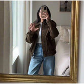 LIZAKOSHT  -  Casual Brown Women Coat Elegant Lapel Zippers Button Big Pocket Female Jacket 2025 Spring Autumn Elegant Lady Streetwear